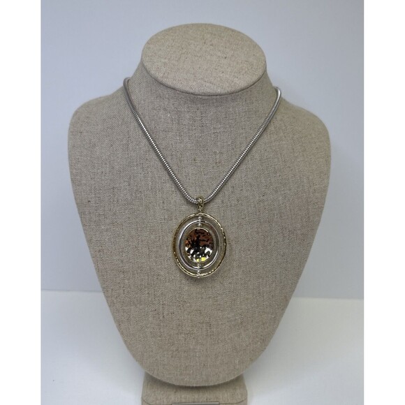 Napier Double Ring Oval Gold & Silver Tone Polished Pendant Necklace NWT - Picture 1 of 8